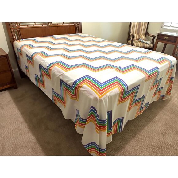 1970s vintage sheet set rainbow chevron "ricochet" pattern by Lady Pepperell - Picture 4 of 7